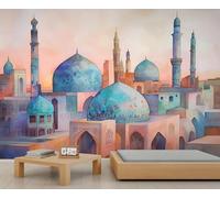 Minaret - Papier peint mural d'architecture médiévale exotique - Décoration murale panoramique pour bureau, réception, studio - Papier peint photo personnalisé (non autocollant)