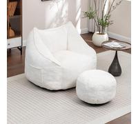MINCETA Pouf géant avec ottoman, pouf surdimensionné avec soutien dorsal, confortable pour salon, chambre à coucher, beige
