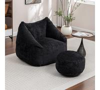 MINCETA Pouf géant avec ottoman, pouf surdimensionné avec soutien dorsal, confortable pour salon, chambre à coucher, noir