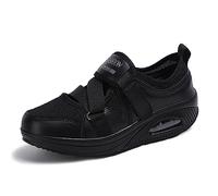 Minceur Chaussures Taille Marche Baskets Plate-Forme Chaussures Poids Air Léger Engrener Elastic Sports en Yoga à Enfiler Pas Cher Trainers en Maille Plates Été,Noir,EU36