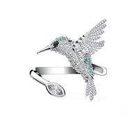 MINCHEDA Bague Femme Colibri Reglable, Bague Cristal avec Anneau Ouvert, Cadeau Fête des Mères/Mariage/Fiançailles/Anniversaire avec Boîte-Cadeau