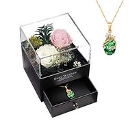 MINCHEDA Cadeau pour Saint Valentin, Rose Éternelle avec Collier, Roses Préservées de Boite a Bijoux, Cadeau Noel, Fête des Mères, Anniversaire de Mariage pour Femmes/Épouse/Maman