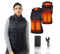 Mincoo Gilet Chauffant Femme : Gilet pour avec Capuche Doudoune Chauffante Femme avec Batterie 16000 mAh 3 niveaux réglables (FR/ES, Alpha/lettres, M, Taille normale, Taille normale, Noir)