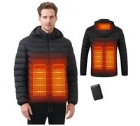 Mincoo Veste Chauffante Homme et Femme - Blouson Chauffant USB Électrique avec Batterie 10000mAh, 5 Zones Chauffantes & 3 Niveaux de Température - Manteau Doudoune à Capuche pour Hiver et Moto
