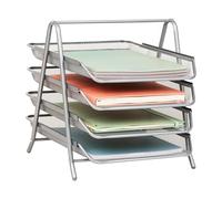 Mind Reader 4-Tier Paper Tray, File Storage, Desktop Organizer, Metal Mesh, Silver