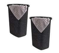Mind Reader Basket Collection Lot de 2 paniers à linge fins, capacité de 60 litres, poignées découpées, couvercle à charnière attaché, ventilé, noir