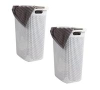 Mind Reader Basket Collection Lot de 2 paniers à linge fins, capacité de 60 litres, poignées découpées, couvercle à charnière attaché, ventilé, blanc
