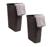 Mind Reader Basket Collection - Lot de 2 paniers à linge minces, capacité de 40 litres, poignées découpées, couvercle à charnière fixé, ventilé, marron