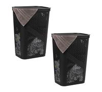 Mind Reader Basket Collection - Lot de 2 paniers à linge minces, capacité de 60 litres, poignées découpées, couvercle à charnière attaché, ventilé, noir