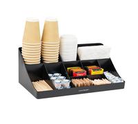 Mind Reader COMORG-BLK Organiseur de comptoir à 11 compartiments à 2 niveaux pour tasses à café et condiments, 45,4 x 24,1 x 16,8 cm (L x l x H), plastique, noir