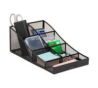 Mind Reader Ensemble de tasses et d'accessoires en maille métallique, organiseur de table pour coin café et cuisine, espace pour tubes à tuyaux, 21,6 x 36,8 x 13,3 cm (L x l x H), noir
