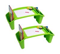 Mind Reader Kids Lap Desk, Portable Activity Tray with Side Storage, Stackable Plastic Desk for Drawing, Snacks, Study, Set of 2, Green