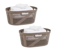 Mind Reader Lot de 2 paniers à linge en plastique de qualité supérieure - 40 L x 36,8 x 26,7 cm - Marron clair