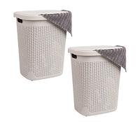 Mind Reader Lot de 2 paniers à linge fins en plastique - 50 l - 45 x 34 x 53 cm - Ivoire