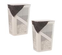 Mind Reader Lot de 2 paniers à linge fins en plastique avec couvercle, 60 L, ivoire