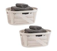 Mind Reader Lot de 2 paniers à linge ventilés en plastique avec couvercle - Ivoire - 40 l x 36,8 x 26,7 cm