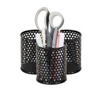 Mind Reader Lot de 3 pots à crayons en métal, porte-crayons en maille, ensemble de rangement de bureau, métal, noir