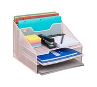 Mind Reader Organiseur de bureau en maille pour 5 documents, dossiers, courrier, papeterie, accessoires de bureau, rose, métal