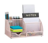 Mind Reader Organiseur de bureau, rangement de fichiers, rangement d'accessoires, espace de travail, bureau, maille métallique, 27,9 x 14 x 13,3 cm (L x l x H), rose