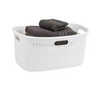 Mind Reader Panier à linge 40 L, panier à linge, design en osier, plastique, 58,4 x 36,8 x 27,9 cm (L x l x H), ivoire
