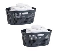 Mind Reader Panier à linge, capacité de 40 litres, 10 kg, poignées découpées, ventilé, lot de 2, gris
