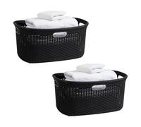 Mind Reader Panier à linge, capacité de 40 litres, 10 kg, poignées découpées, ventilé, lot de 2, noir