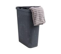 Mind Reader Panier à linge fin 40 L, panier à vêtements, couvercle, design en osier, plastique, 45,7 x 26,4 x 59,1 cm (L x l x H), gris