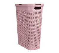 Mind Reader Panier à linge fin 40 L, panier à vêtements, couvercle, design en osier, plastique, 45,7 x 26,4 x 59,9 cm (L x l x H), rose