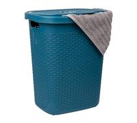 Mind Reader Panier à linge fin 50 L, panier à vêtements, couvercle, design en osier, plastique, 45 x 35 x 53 cm (L x l x H), bleu