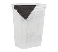 Mind Reader Panier à linge fin 60 L, panier à vêtements, couvercle, design lin, plastique, 47 x 36 x 59 cm (L x l x H), blanc