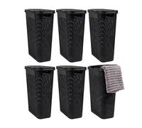 Mind Reader Panier à linge fin, capacité de 40 litres, poignées découpées, couvercle à charnière attaché, ventilé, lot de 6, noir