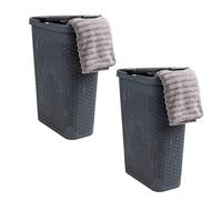 Mind Reader Panier à linge fin, capacité de 40 litres, poignées découpées, couvercle à charnière attaché, ventilé, lot de 2, gris