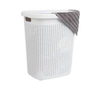 Mind Reader Panier à linge fin, capacité de 50 litres, poignées découpées, couvercle à charnière attaché, ventilé, 45 x 35 x 53 cm, blanc