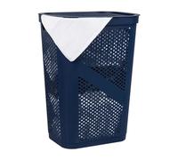 Mind Reader Panier à linge fin de 60 L, panier à vêtements, couvercle, ventilé, plastique, 44 x 35 x 59 cm (L x l x H), bleu marine