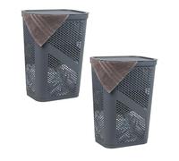 Mind Reader Panier à linge mince 60L, lot de 2, panier à vêtements, couvercle, ventilé, plastique, 43,8 cm (L) x 34,9 cm (l) x 60 cm (H), gris