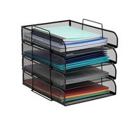 Mind Reader Plateau à Papier empilable, Organiseur de Bureau, Rangement de fichiers, Bureau, Maille métallique, 26,7 cm (L) x 34,5 cm (l) x 29,9 cm (H), 4 pièces, Noir