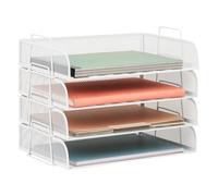 Mind Reader Plateau à Papier empilable, Organiseur de Bureau, Rangement de fichiers, Bureau, Maille métallique, 35,6 cm (L) x 24,8 cm (l) x 28,6 cm (H), 4 pièces, Blanc