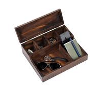 Mind Reader Table de chevet, support de téléphone, organisateur de bureau, rangement d'accessoires cosmétiques, boîte à bijoux avec 7 compartiments, bois brûlé, marron, 30,5 x 25,4 x 11,4 cm
