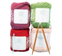 mindfulknits Kit de tricot pour débutant avec aiguilles à tricoter, aiguille à laine et fil à tricoter 100% coton (4) Ensemble de tricot de base Flora pour la relaxation et le soulagement du stress