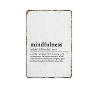 Mindfulness Definition - Décoration inspirante - Affiche de pleine conscience thérapeute - Art mural inspirant pour la santé mentale - Méditation - Rétro - Plaque en métal - 20,3 x 30,5 cm