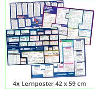 mindmemo Lernposter 4er Set - Französische Zeiten + Wortarten + Pronomen + Grundwortschatz Grammatik lernen Grundwissen Lernhilfe: Französisch für Anfänger Schüler DIN A2 42x59 cm Premium Schutzröhre