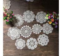 MINDPLUS Lot de 10 Napperons en Crochet à la Main Napperons en Dentelle au Crochet en Coton Napperon de Table 15 à 17 cm Rond Blanc Vintage Mariage Tea Party (Blanc)