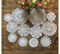 MINDPLUS Lot de 12 Napperons en Crochet à la Main Napperons en Dentelle au Crochet en Coton Napperon de Table 10 à 25 cm Rond Blanc Vintage Mariage Tea Party (Blanc)