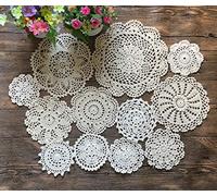 MINDPLUS Lot de 12 Napperons en Crochet à la Main Napperons en Dentelle au Crochet en Coton Napperon de Table 10 à 25 cm Rond Beige Vintage Mariage Tea Party (Beige)