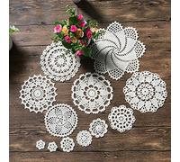 MINDPLUS Lot de 12 Napperons en Crochet à la Main Napperons en Dentelle au Crochet en Coton Napperon de Table 2.5 à 20 cm Rond Blanc Vintage Mariage Tea Party (Blanc)