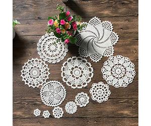 MINDPLUS Lot de 12 Napperons en Crochet à la Main Napperons en Dentelle au Crochet en Coton Napperon de Table 2.5 à 20 cm Rond Blanc Vintage Mariage Tea Party (Blanc)