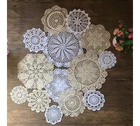 MINDPLUS Lot de 14 Napperons en Crochet à la Main Napperons en Dentelle au Crochet en Coton Napperon de Table 10 à 25 cm Rond Blanc Beige Vintage Mariage Tea Party (Blanc et Beige)