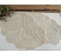 MINDPLUS Lot de 2 napperons ovales en dentelle crochetée à la main en coton pour commode, écharpes, chemin de table basse, décoration bohème rustique (beige)