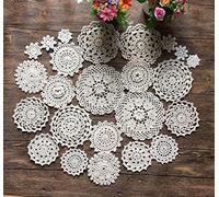 MINDPLUS Lot de 24 Napperons au Crochet à la Main Napperons en Dentelle au Crochet en Coton Napperon de Table 5 à 18 cm Rond Beige Vintage Mariage Tea Party (Beige)