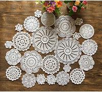 MINDPLUS Lot de 24 Napperons au Crochet à la Main Napperons en Dentelle au Crochet en Coton Napperon de Table 5 à 18 cm Rond Blanc Vintage Mariage Tea Party (Blanc)